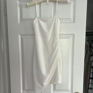 Blue Blush White Asymmetrical Ruched Slip Dress